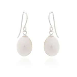 Gratia white teardrop cultured freshwater pearl earrings