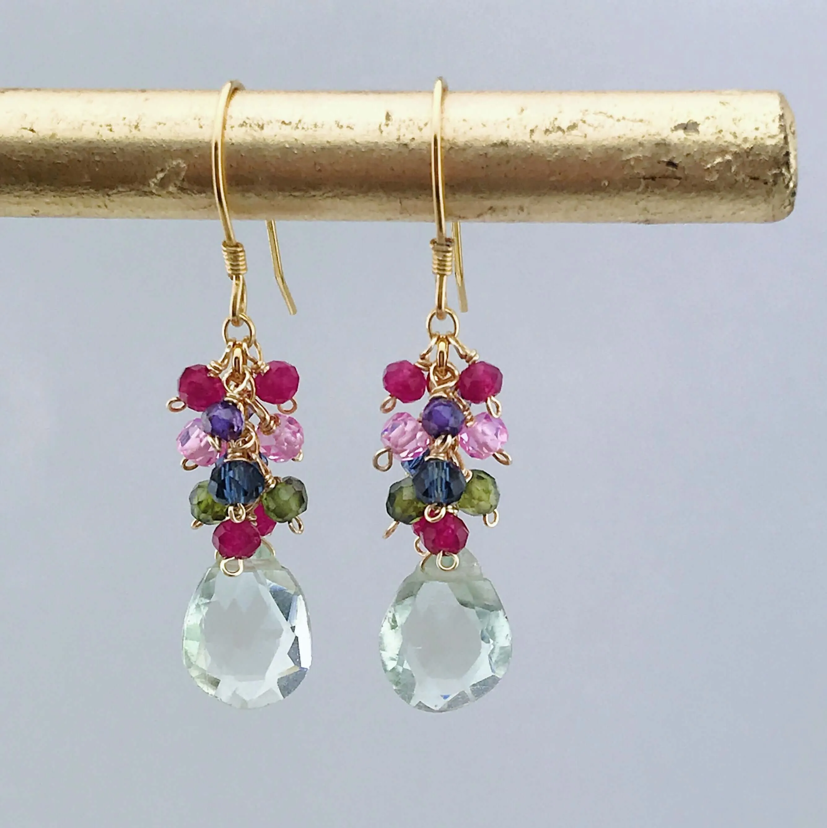 Green Amethyst Raindrop Cluster Earrings