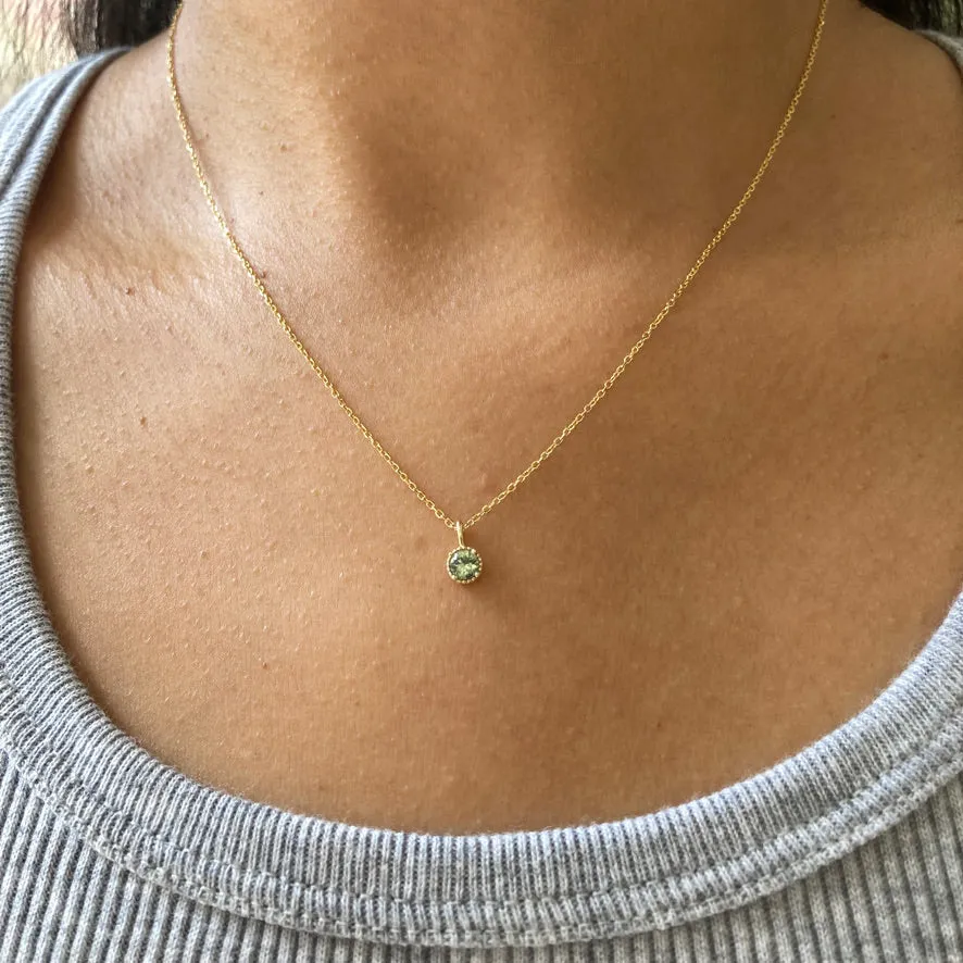 Green Sapphire Milgrain Necklace (ready to ship option)*