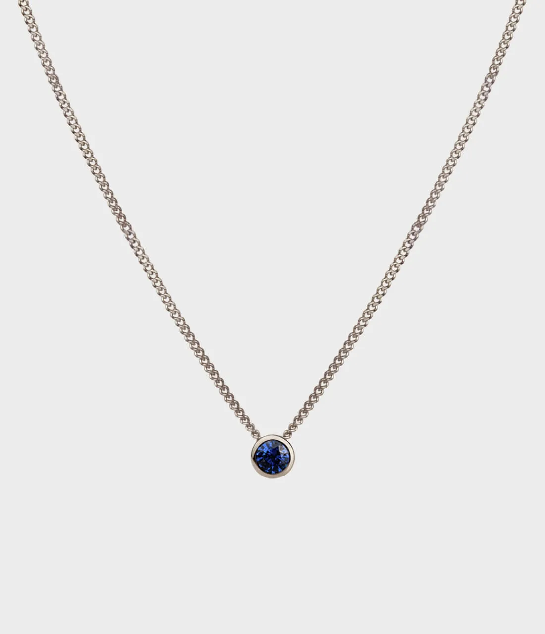 Halo 4 Solitaire Necklace / 18 Carat White Gold / Blue Sapphire