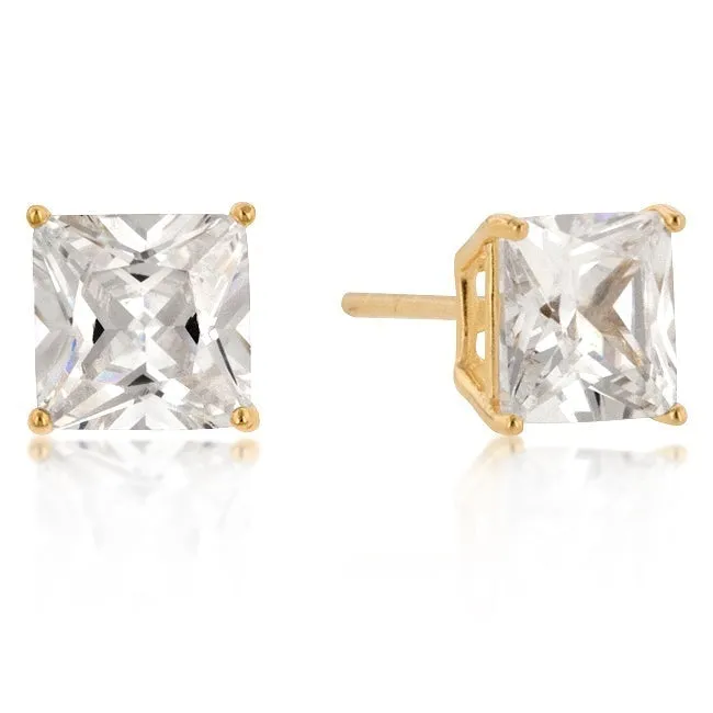 Halsey Princess Cut Gold Stud Earrings – 4mm  | 0.5ct | Sterling Silver