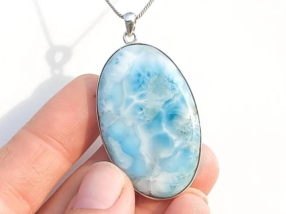 Handmade Oval-Shaped Larimar Pendant Necklace