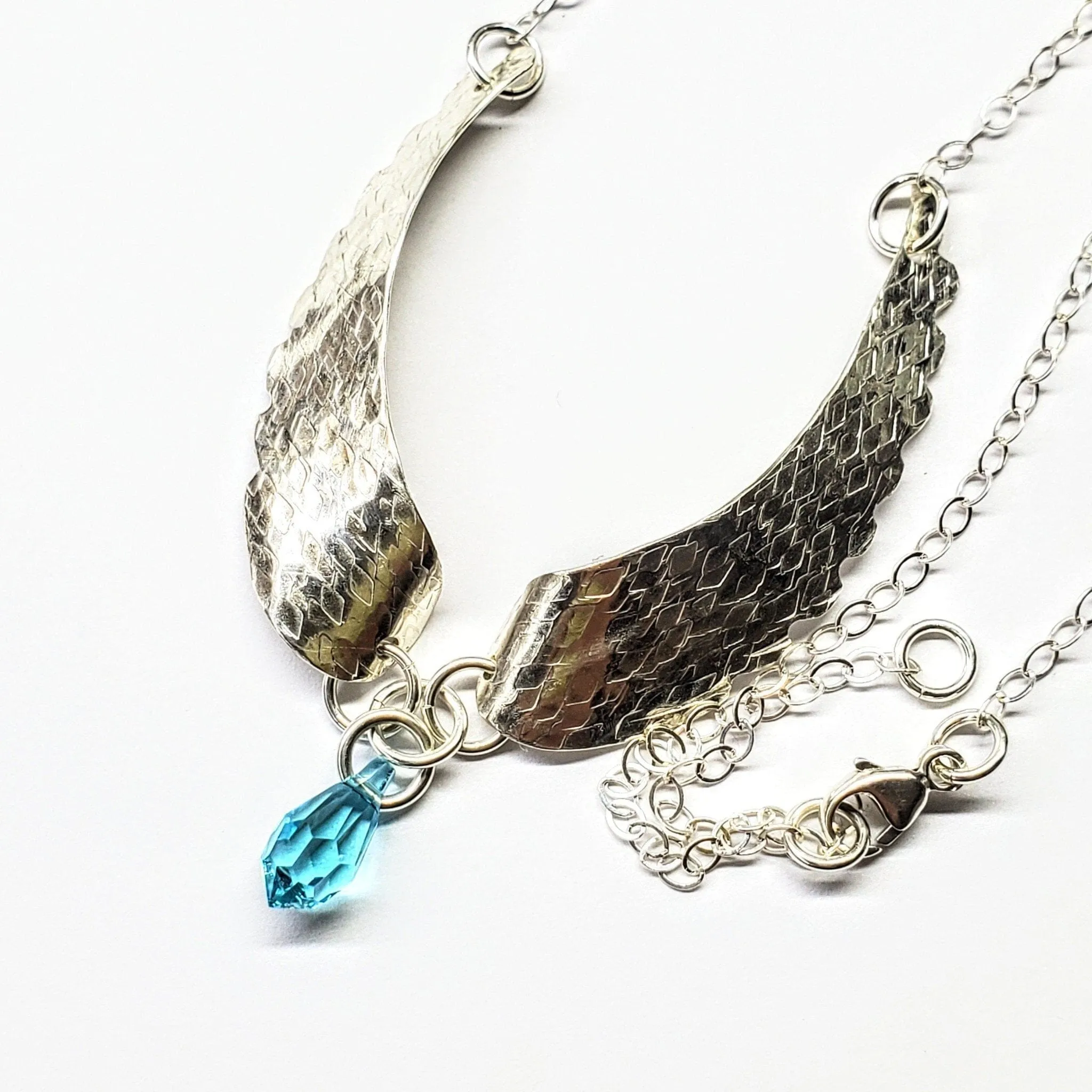 Handmade Silver Forged Sculpted Angel Wings Necklace