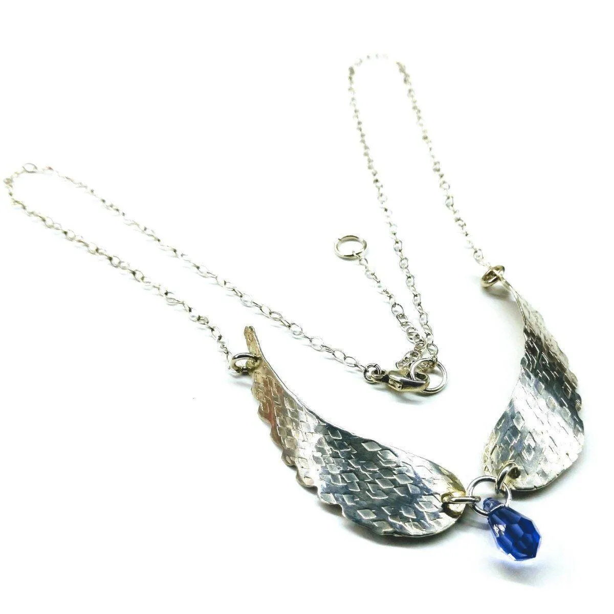 Handmade Silver Forged Sculpted Angel Wings Necklace