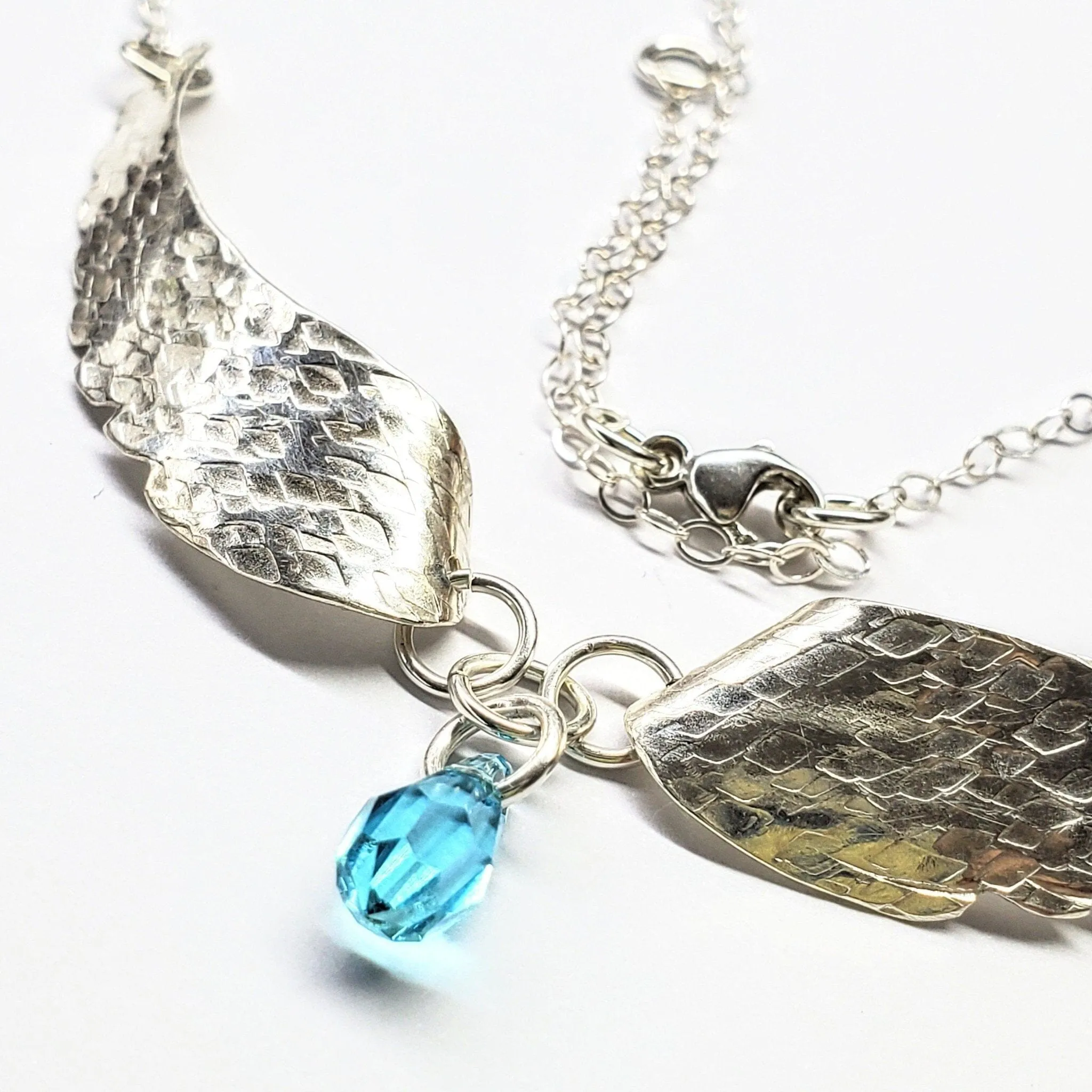 Handmade Silver Forged Sculpted Angel Wings Necklace