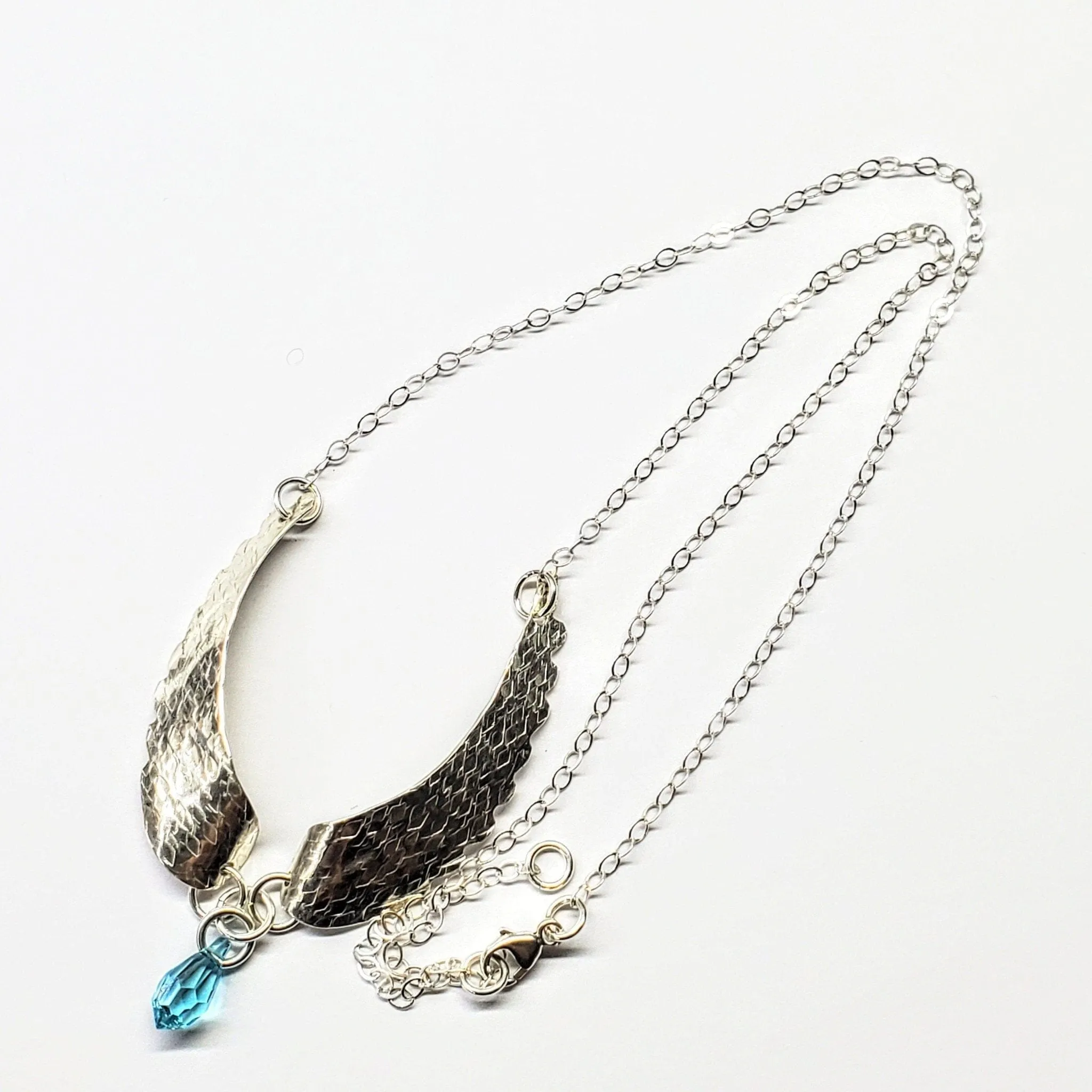 Handmade Silver Forged Sculpted Angel Wings Necklace