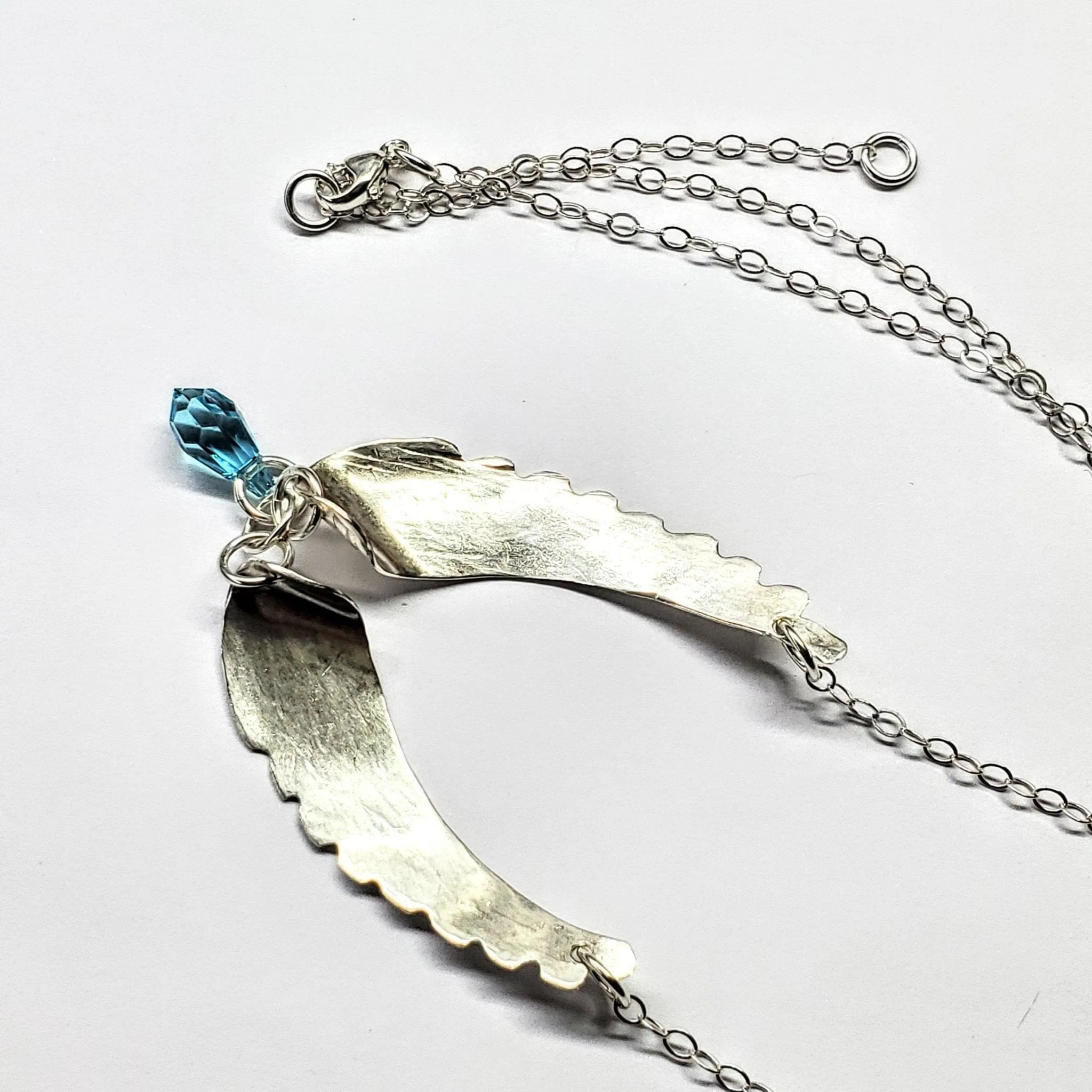 Handmade Silver Forged Sculpted Angel Wings Necklace