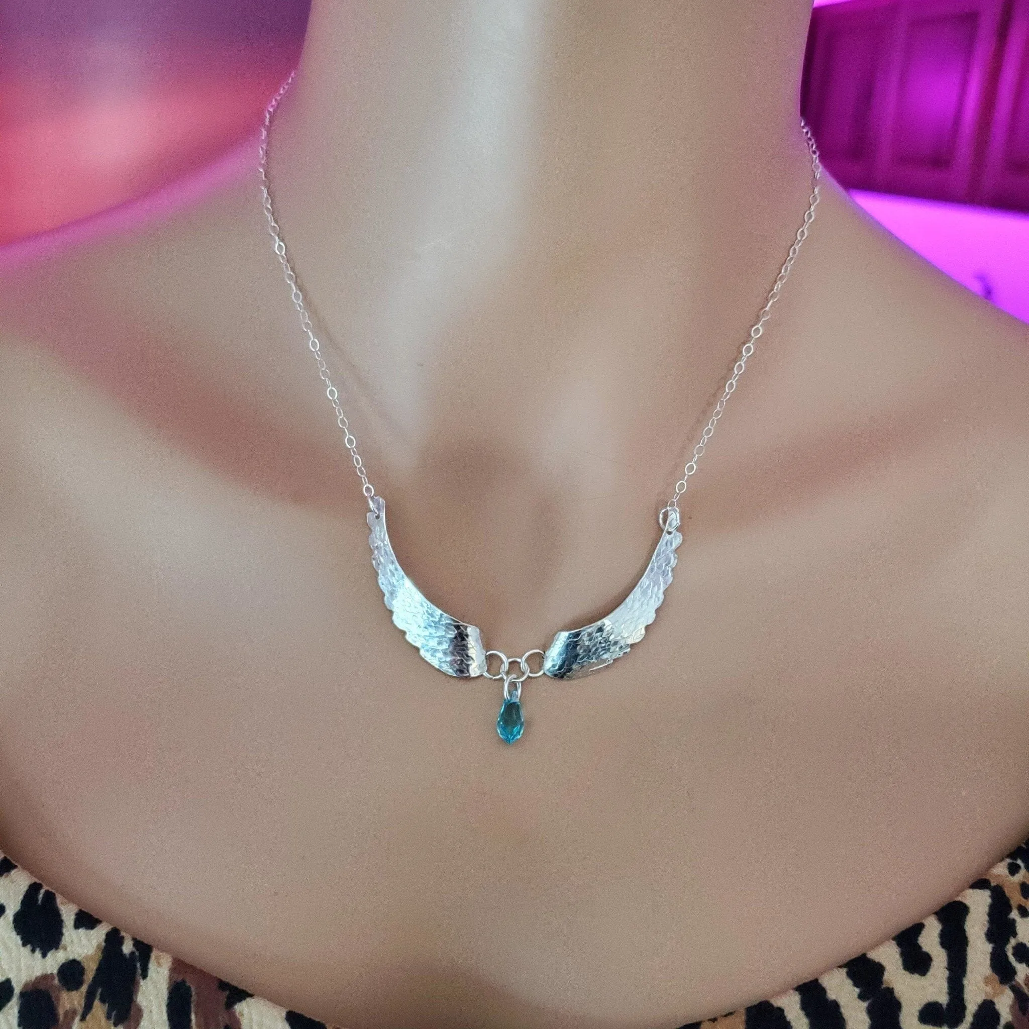 Handmade Silver Forged Sculpted Angel Wings Necklace