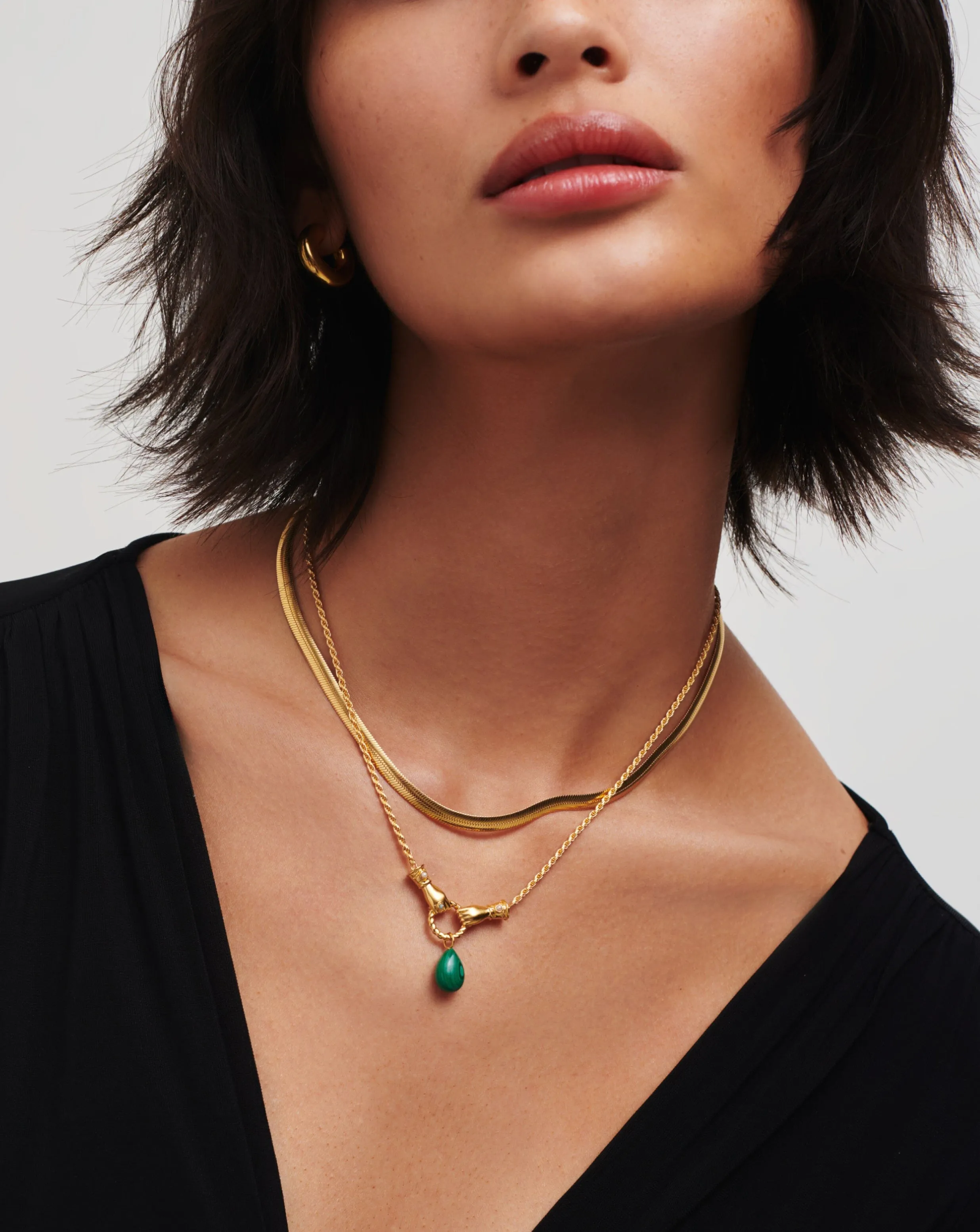 Harris Reed In Good Hands Drop Pendant Necklace | 18k Gold Plated/Malachite & Pearl