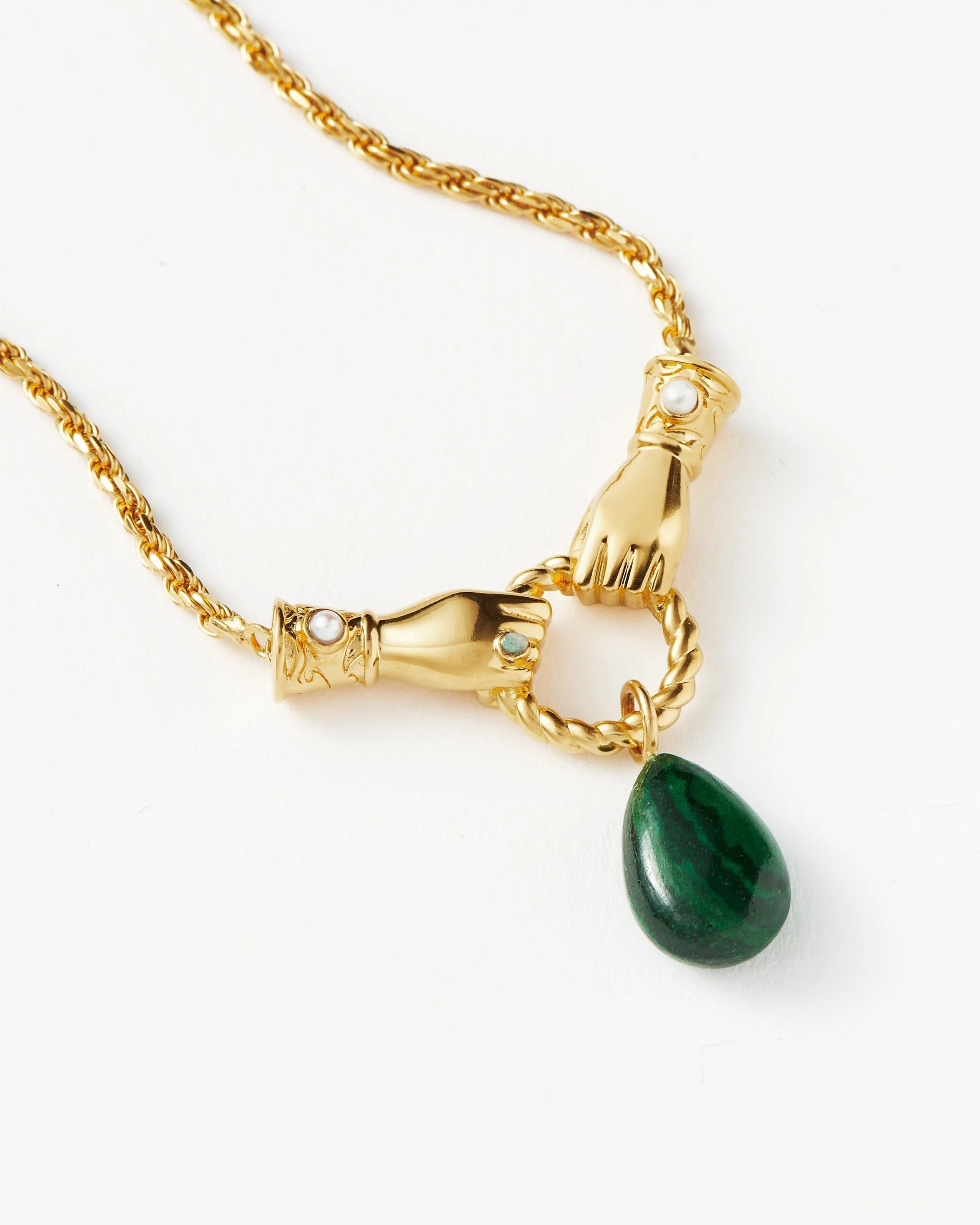 Harris Reed In Good Hands Drop Pendant Necklace | 18k Gold Plated/Malachite & Pearl