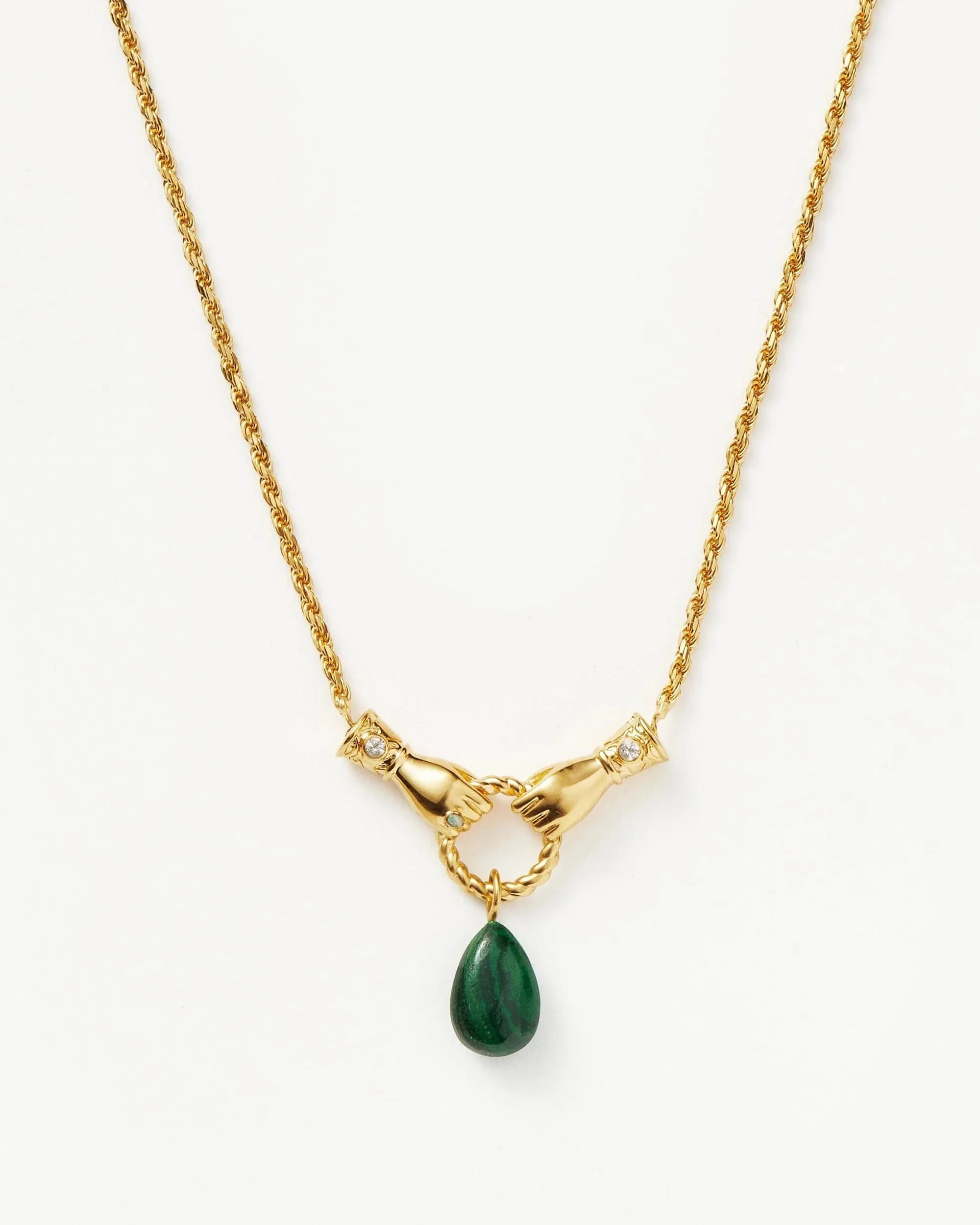 Harris Reed In Good Hands Drop Pendant Necklace | 18k Gold Plated/Malachite & Pearl