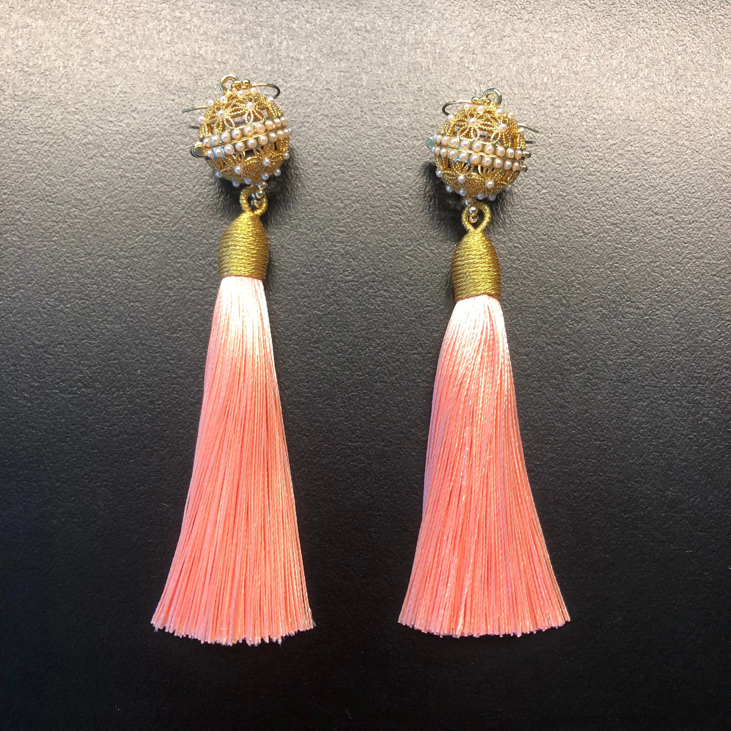 Herbal Locket Silk Tassel Earrings - Coral Pink