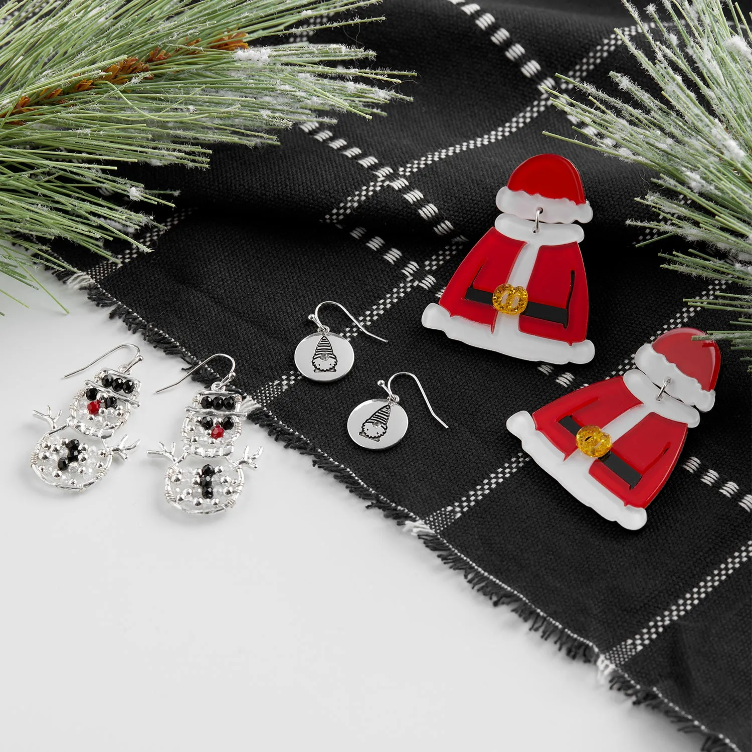 Holiday Beaded Snowman Earrings - Silver