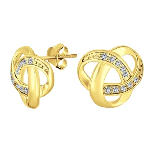 Interlocking Open Love Knot Cubic Zirconia Stud Earrings CZ Gold Plate