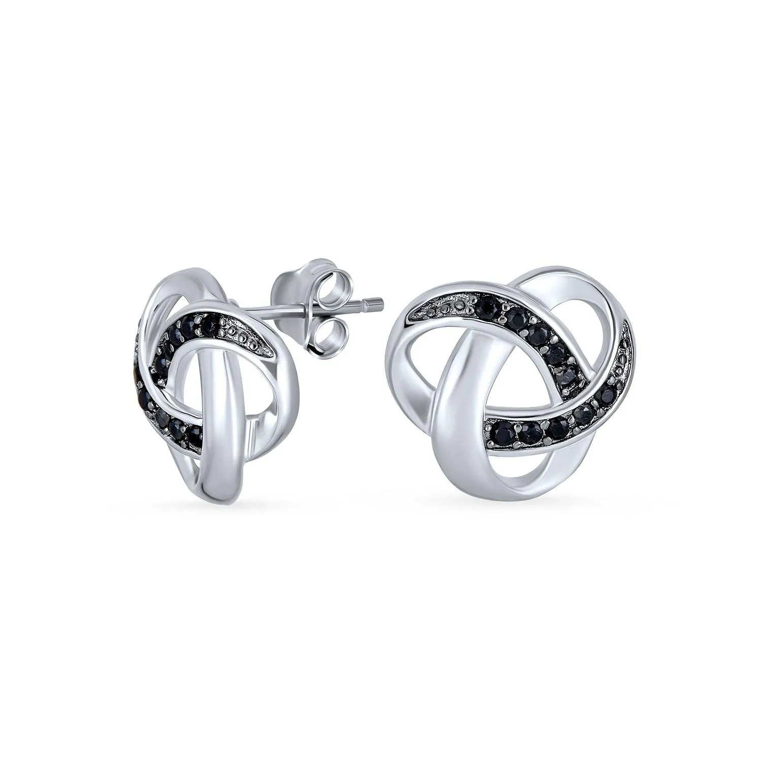 Interlocking Open Love Knot Cubic Zirconia Stud Earrings CZ Gold Plate