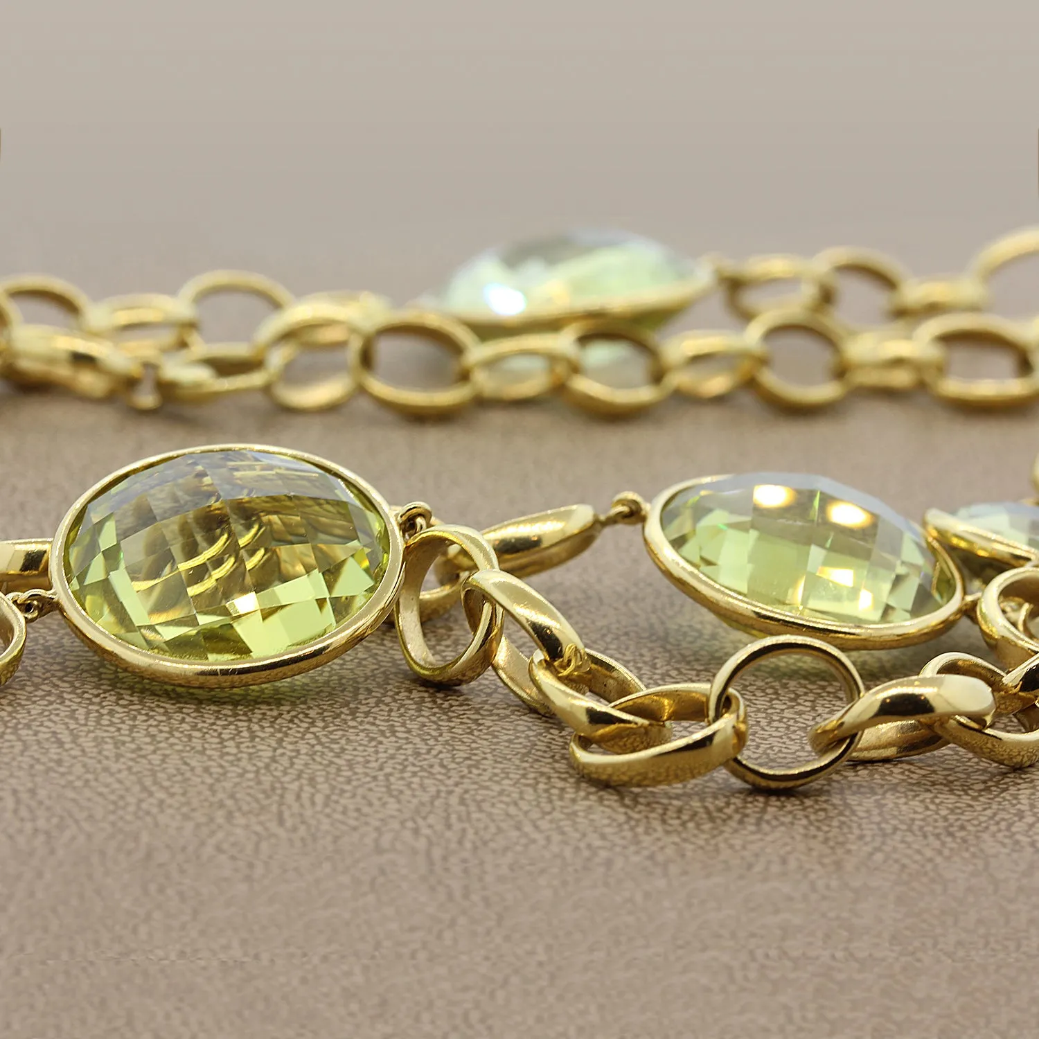 Italian Lemon Topaz Gold Hoop Link Necklace