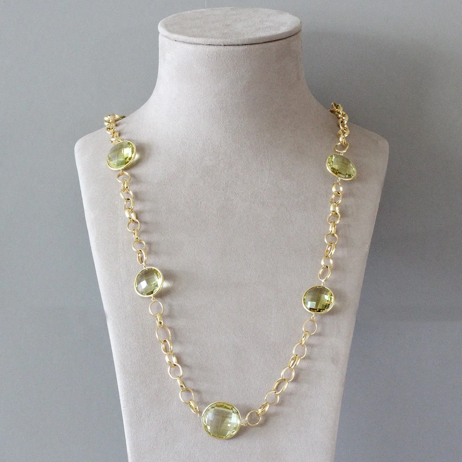 Italian Lemon Topaz Gold Hoop Link Necklace