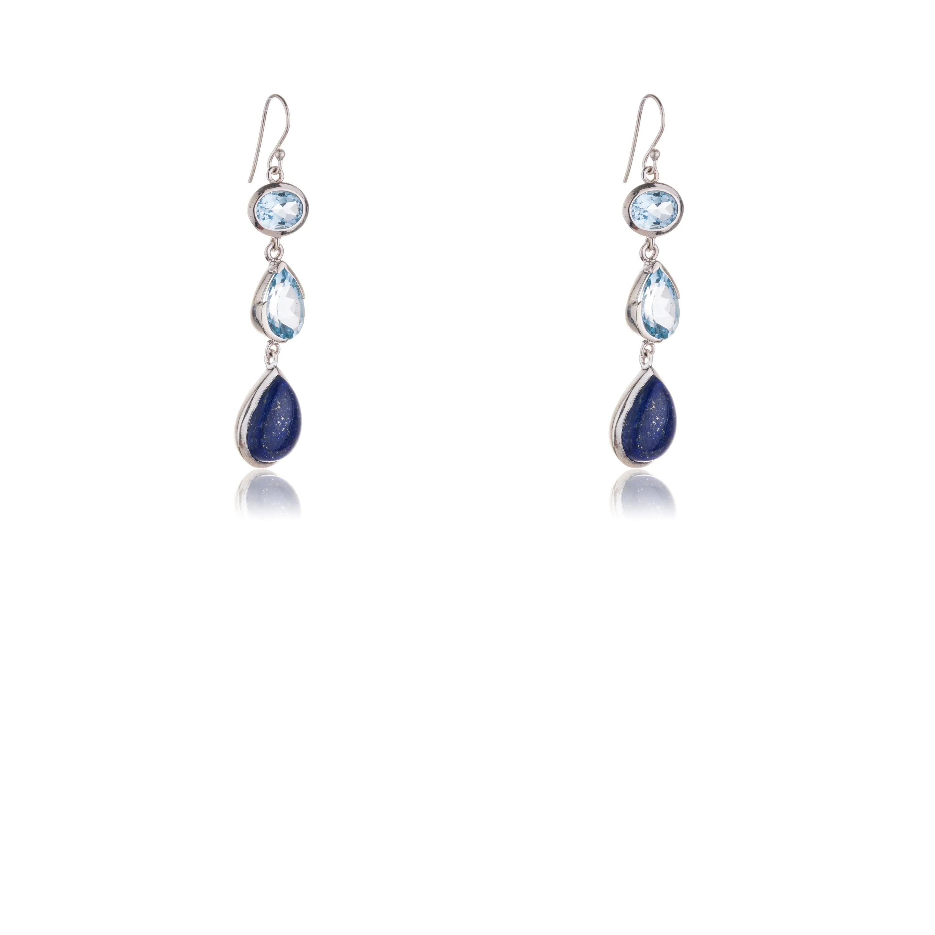 Juno, Blue Topaz & Lapis Drop, Sterling Silver