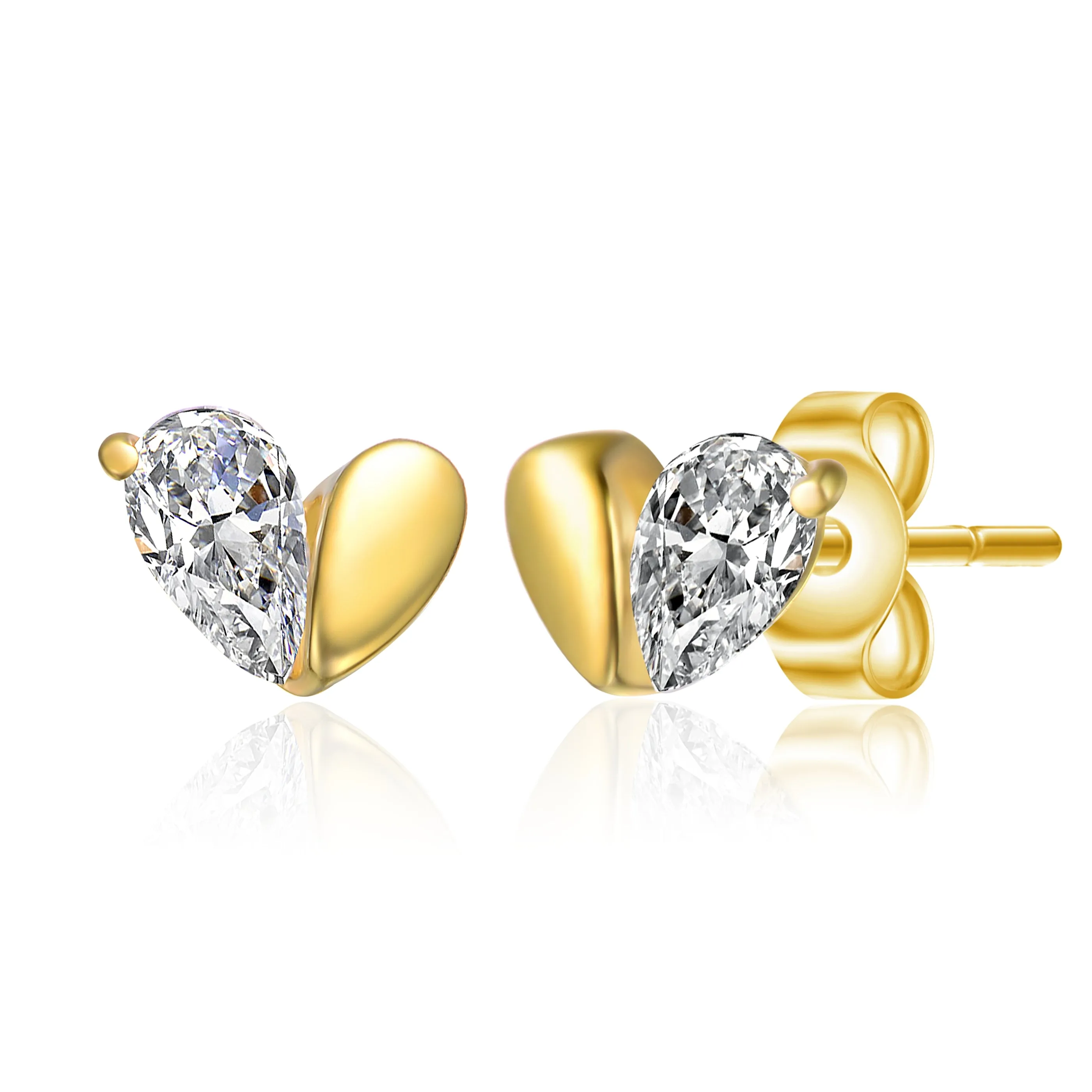 Kids Sterling Silver 14K Gold Plated Cubic Zirconia Screw Back Heart Earrings