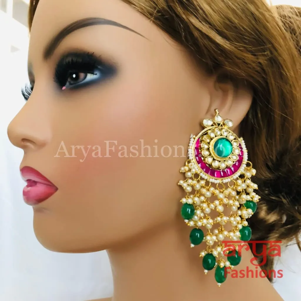 Lakshmi Bridal Kundan Ruby Emerald Chandbali Earrings