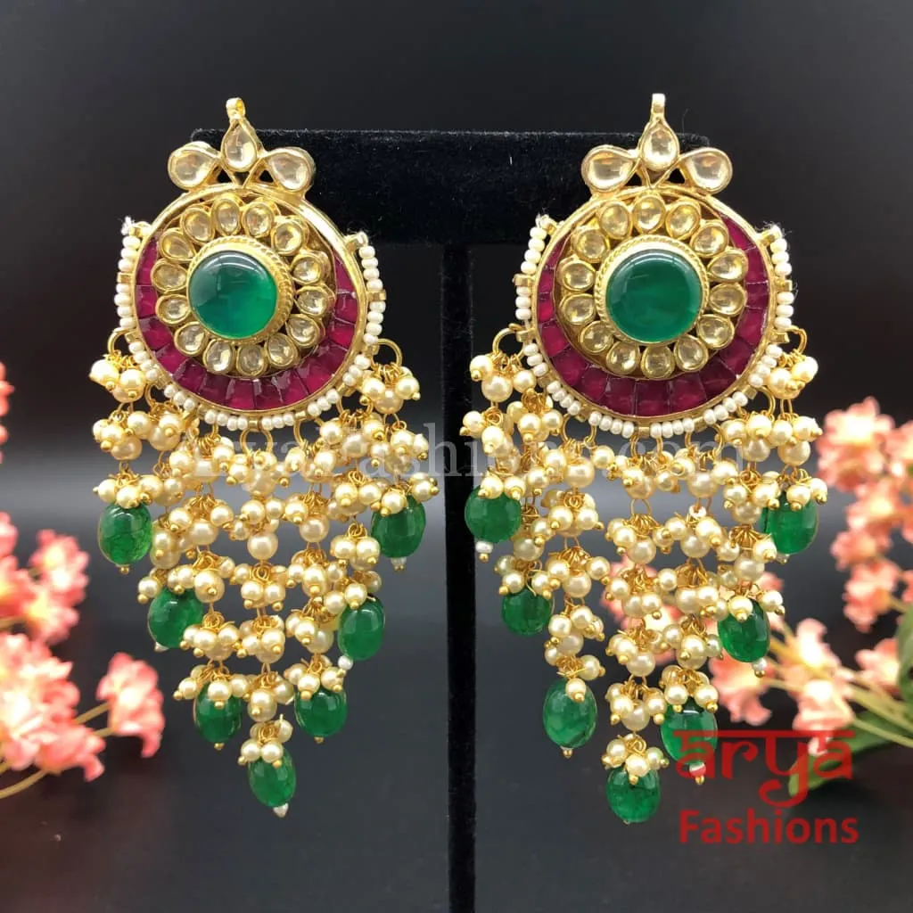 Lakshmi Bridal Kundan Ruby Emerald Chandbali Earrings