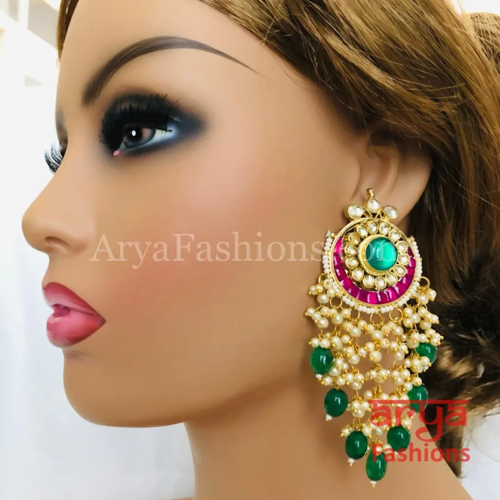 Lakshmi Bridal Kundan Ruby Emerald Chandbali Earrings