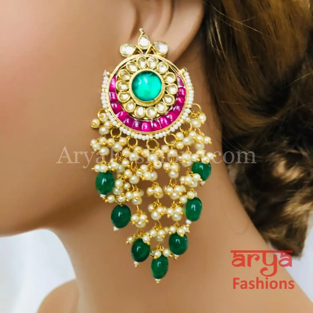 Lakshmi Bridal Kundan Ruby Emerald Chandbali Earrings