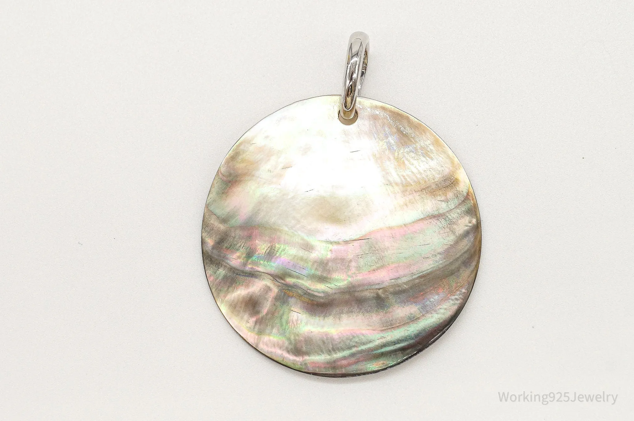 Large Vintage Designer Paua Abalone Shell Sterling Silver Pendant