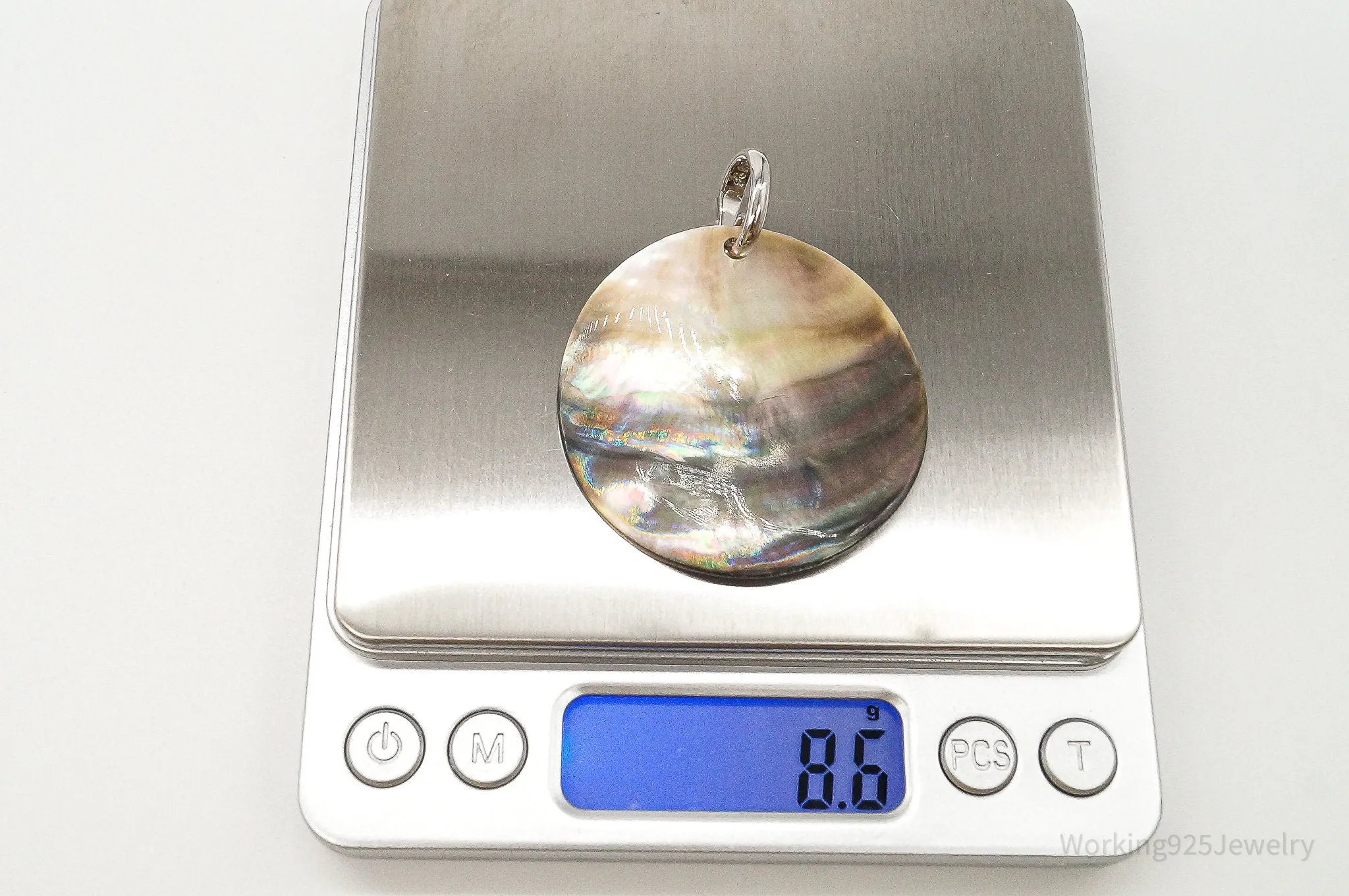 Large Vintage Designer Paua Abalone Shell Sterling Silver Pendant