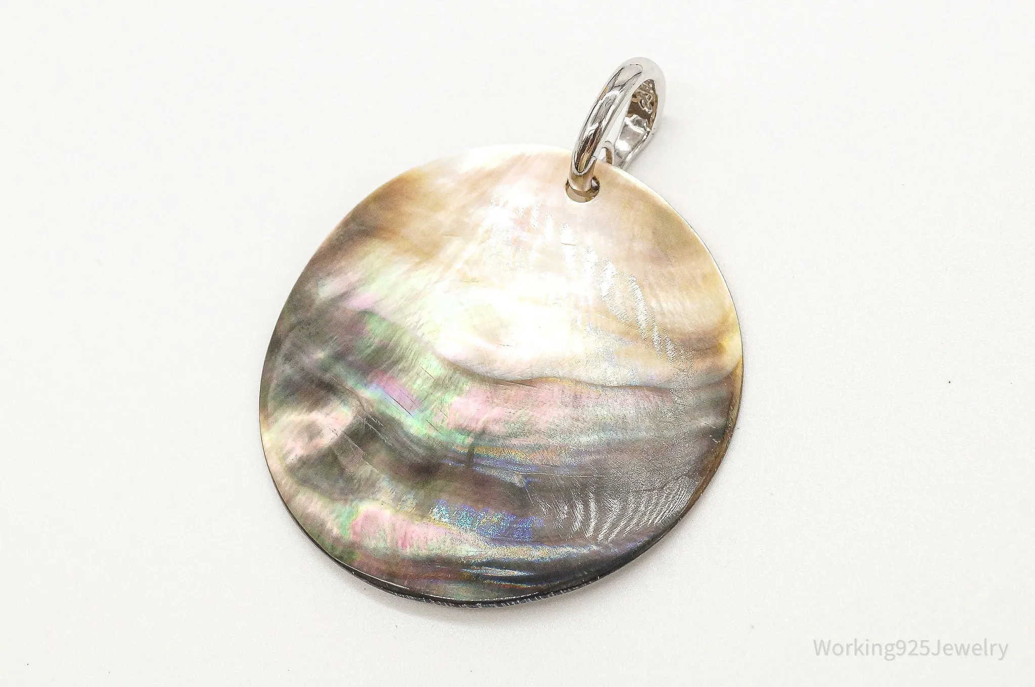 Large Vintage Designer Paua Abalone Shell Sterling Silver Pendant