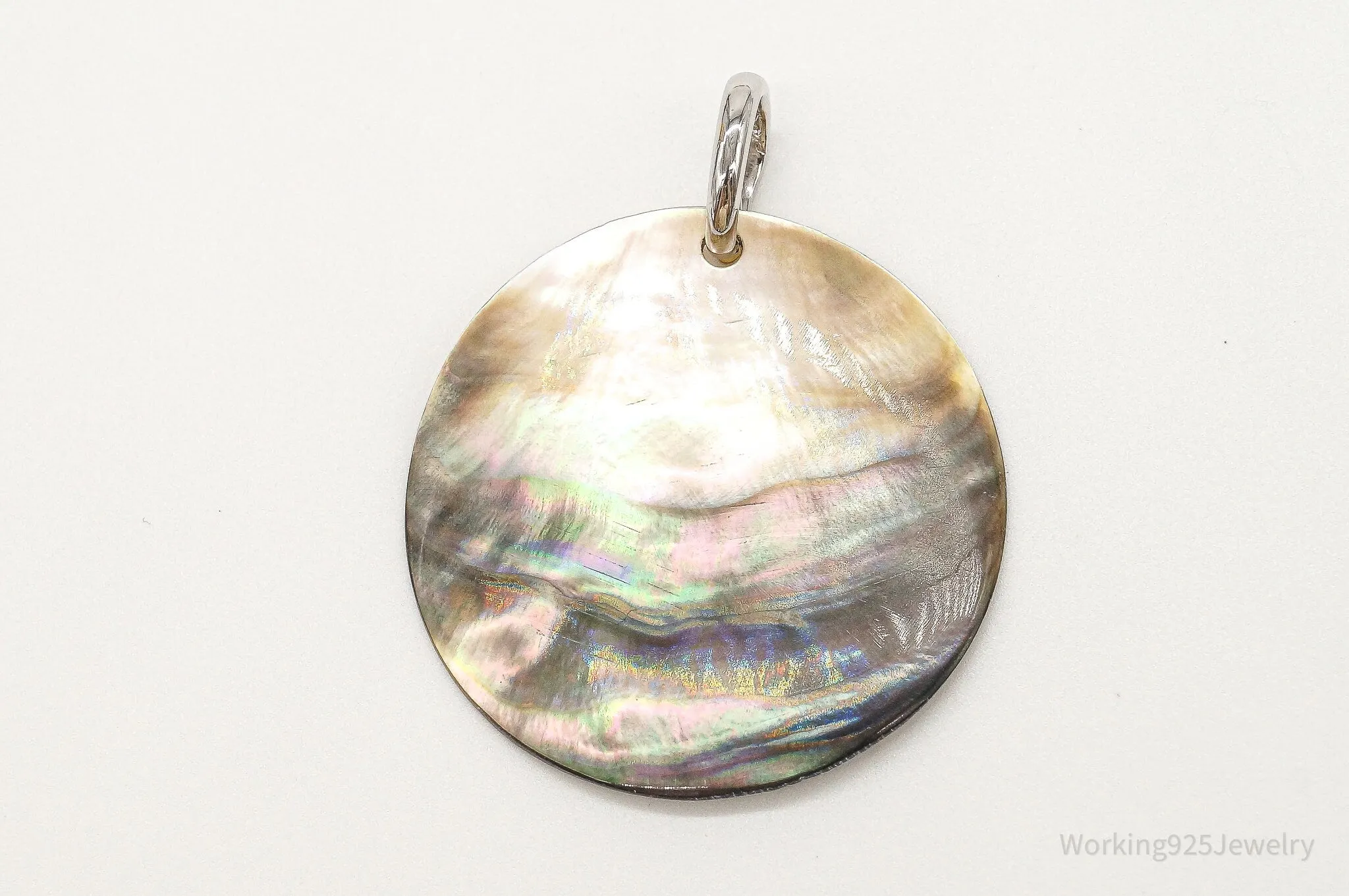 Large Vintage Designer Paua Abalone Shell Sterling Silver Pendant