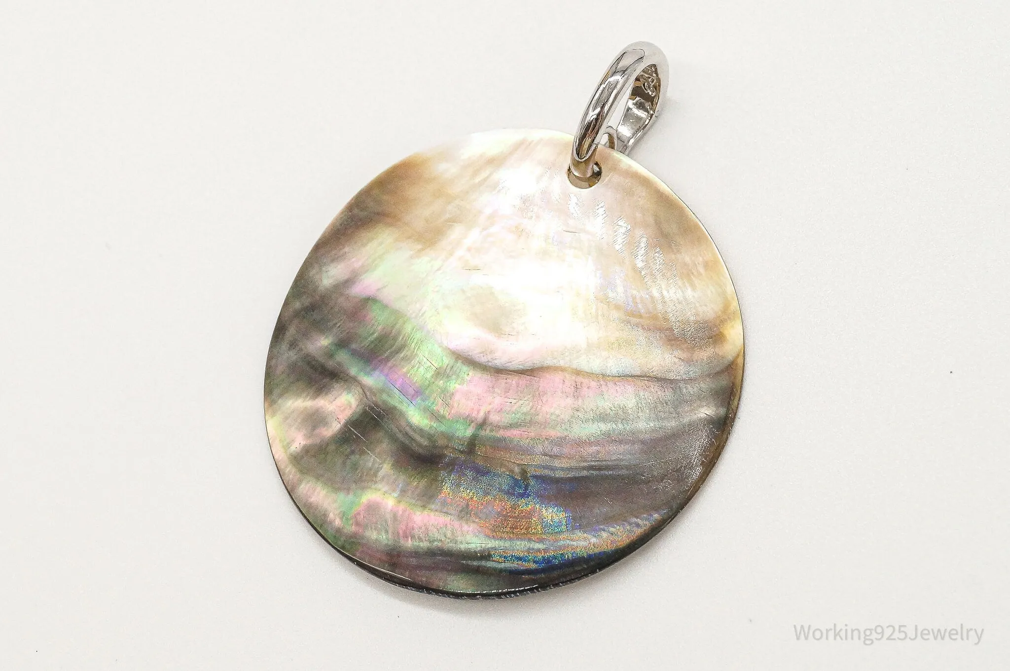 Large Vintage Designer Paua Abalone Shell Sterling Silver Pendant