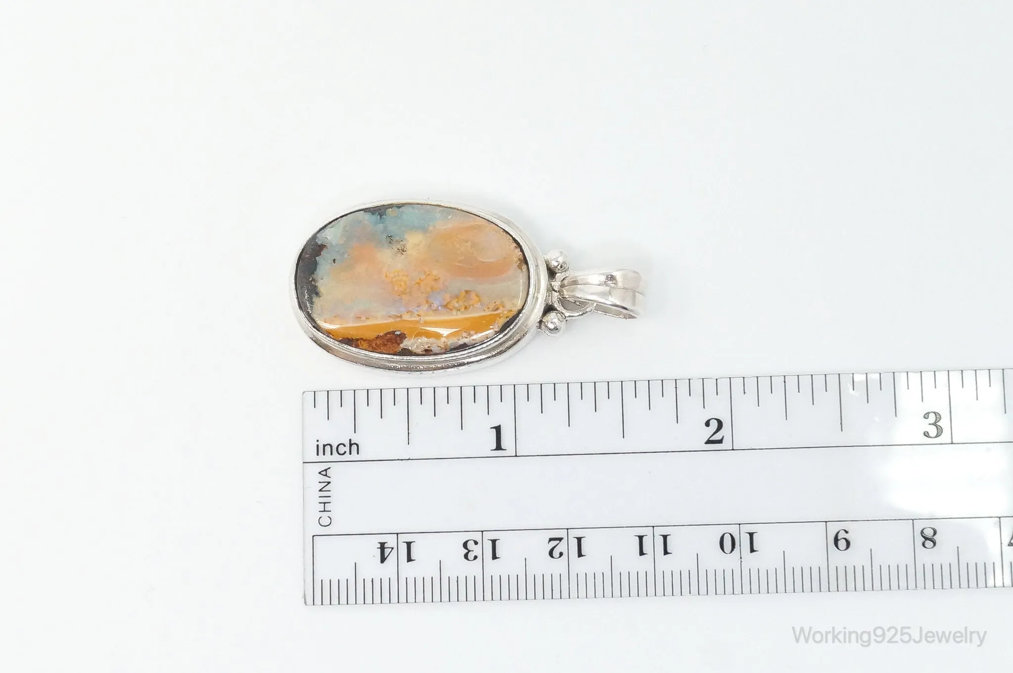 Large Vintage Opalized Agate Sterling Silver Necklace Pendant