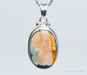 Large Vintage Opalized Agate Sterling Silver Necklace Pendant