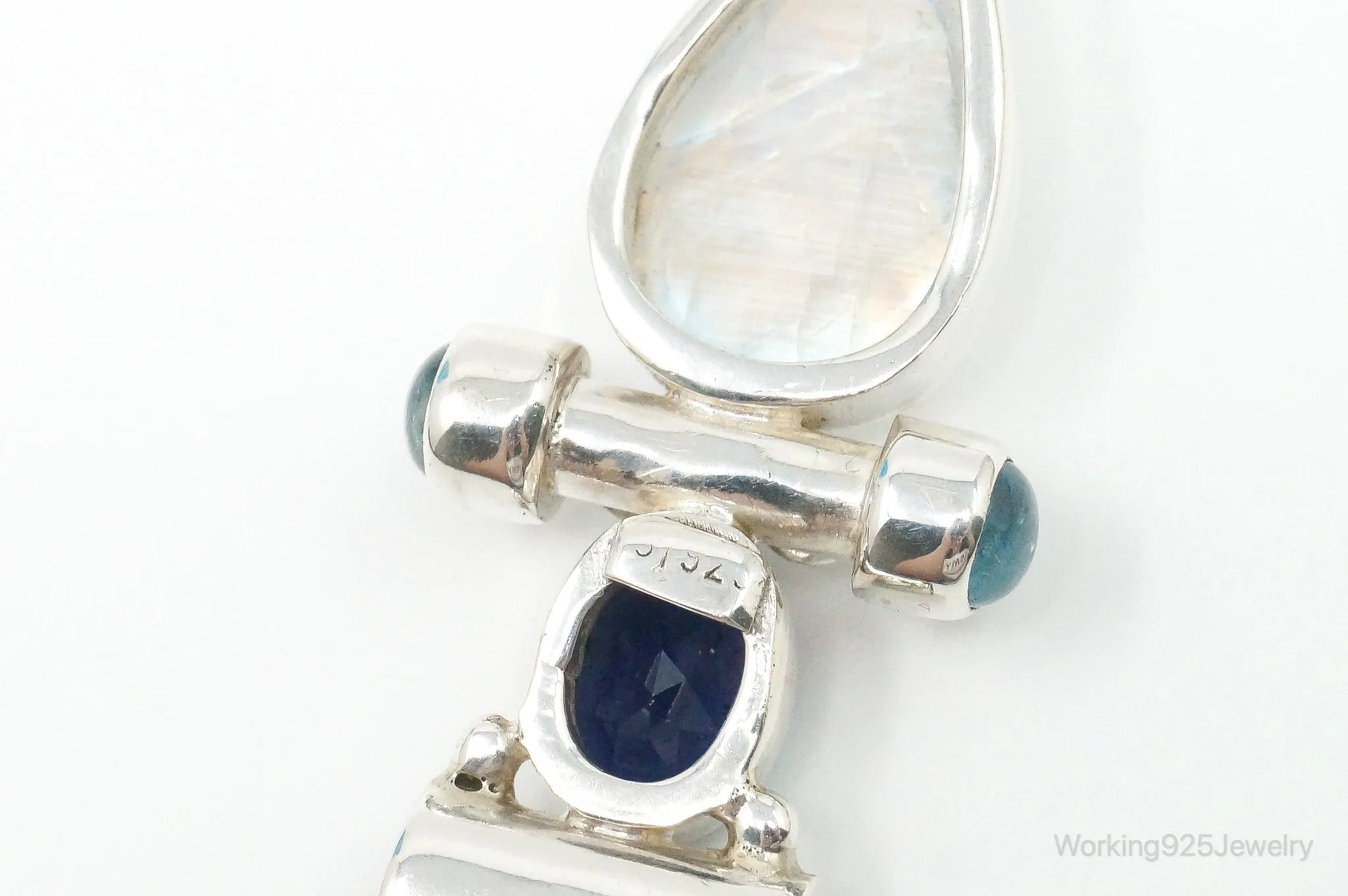 Large Vintage SJ Amethyst Blue Topaz Moonstone Sterling Silver Pendant