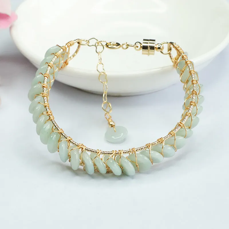 Light Color Jadeite Sterling Silver Bracelet