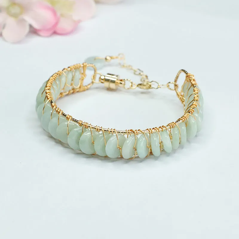 Light Color Jadeite Sterling Silver Bracelet