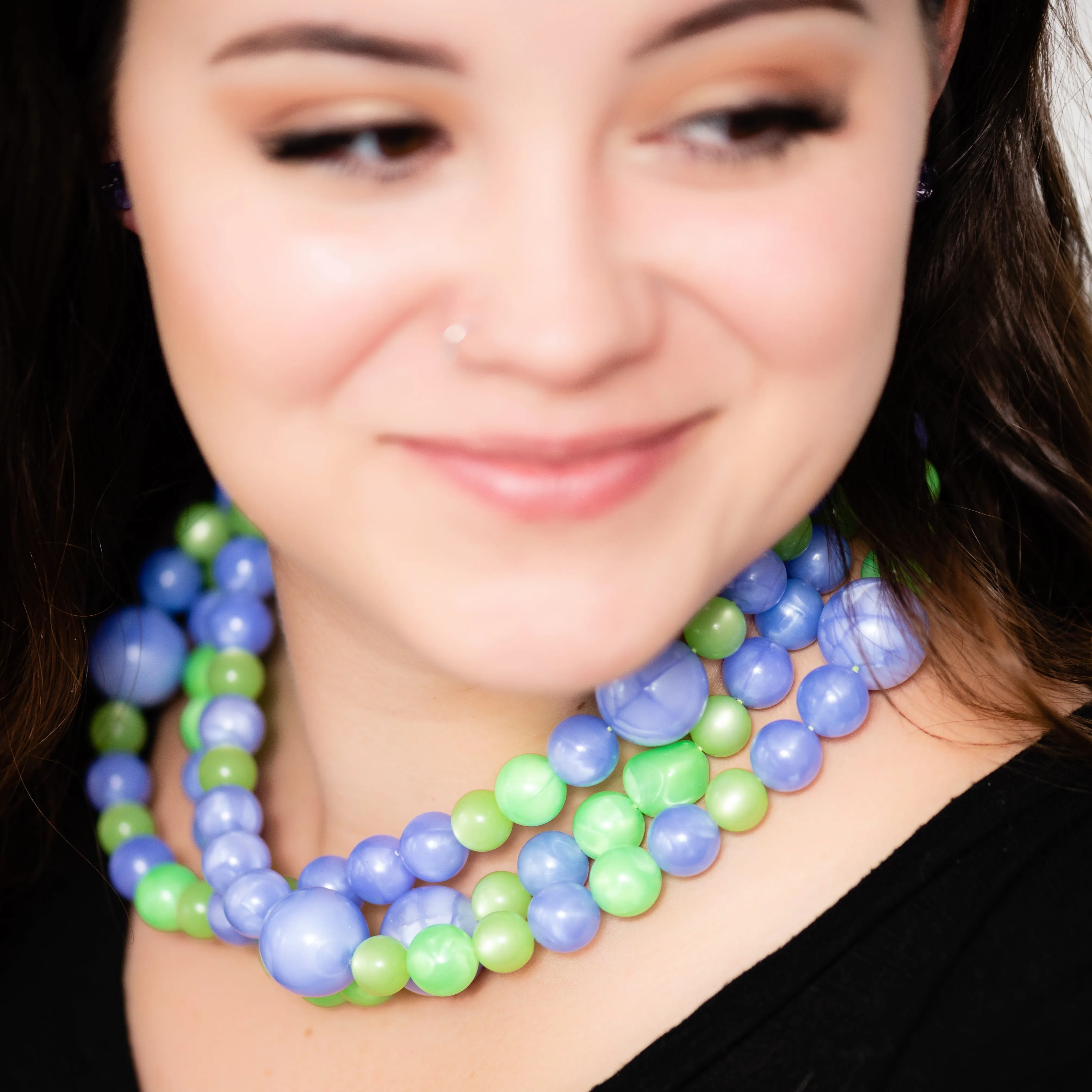 Lilac and Lime Aura Lucite Morgan Necklace