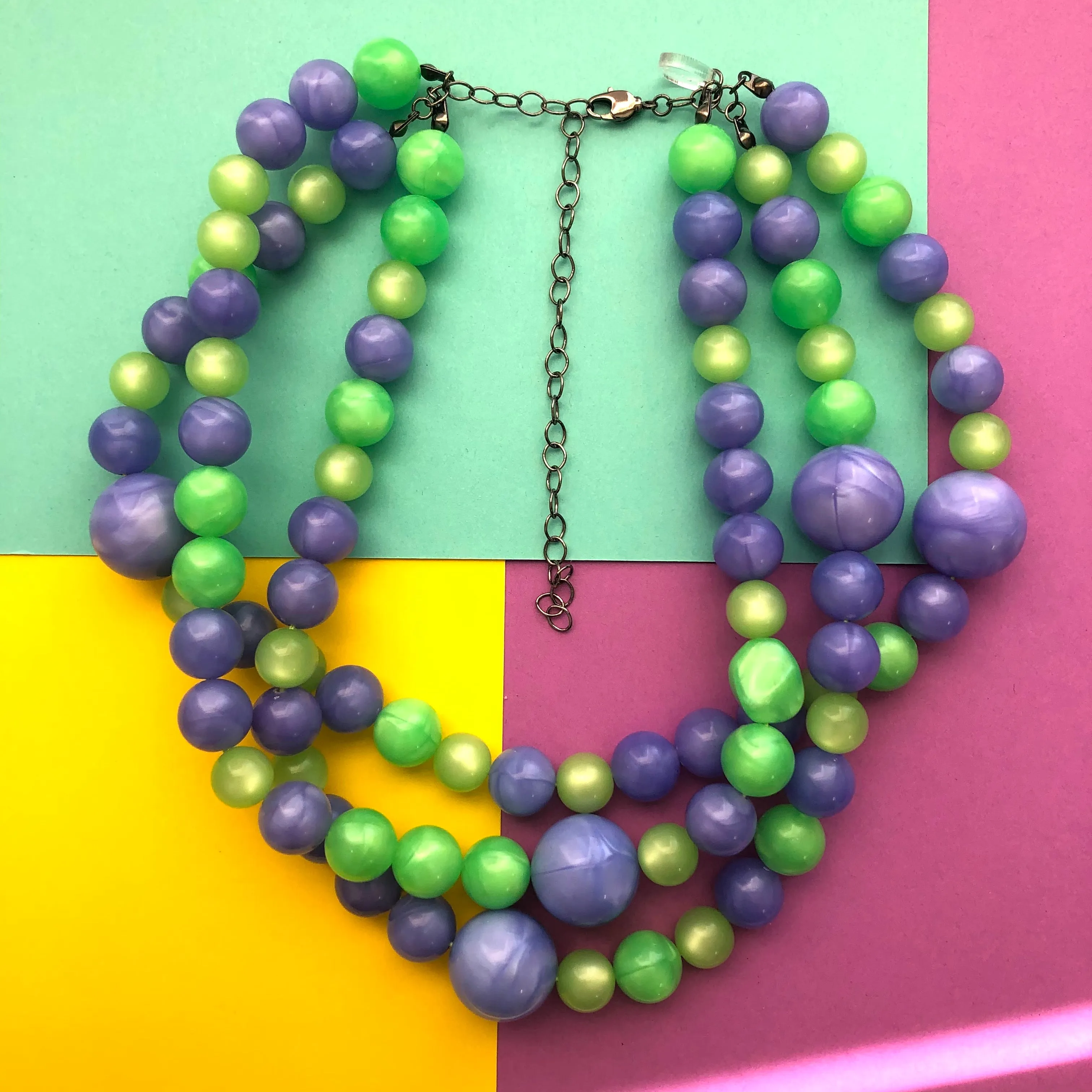 Lilac and Lime Aura Lucite Morgan Necklace