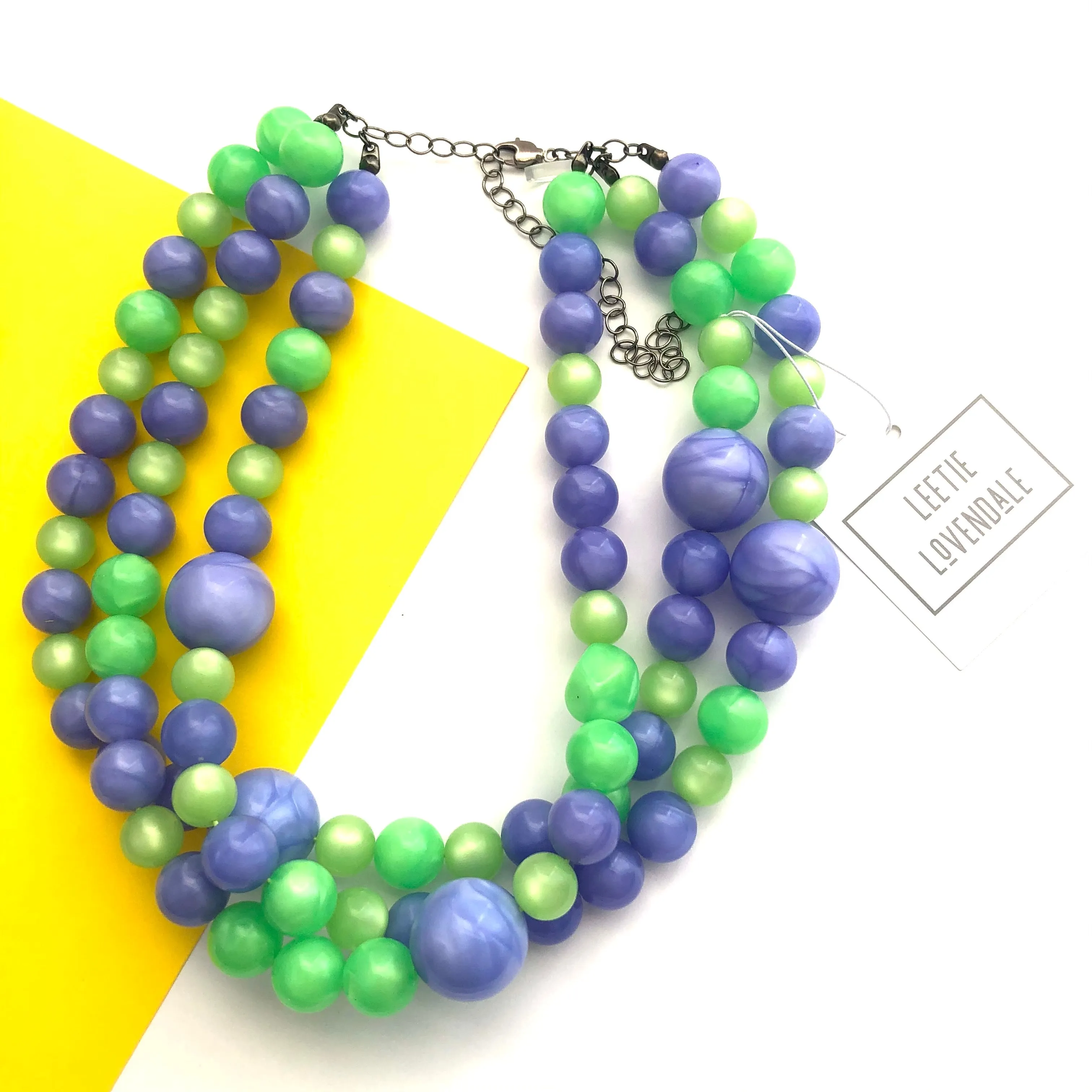 Lilac and Lime Aura Lucite Morgan Necklace