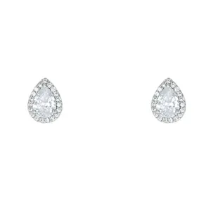 Lina Clear Pear Halo CZ Earrings | 1.5ct