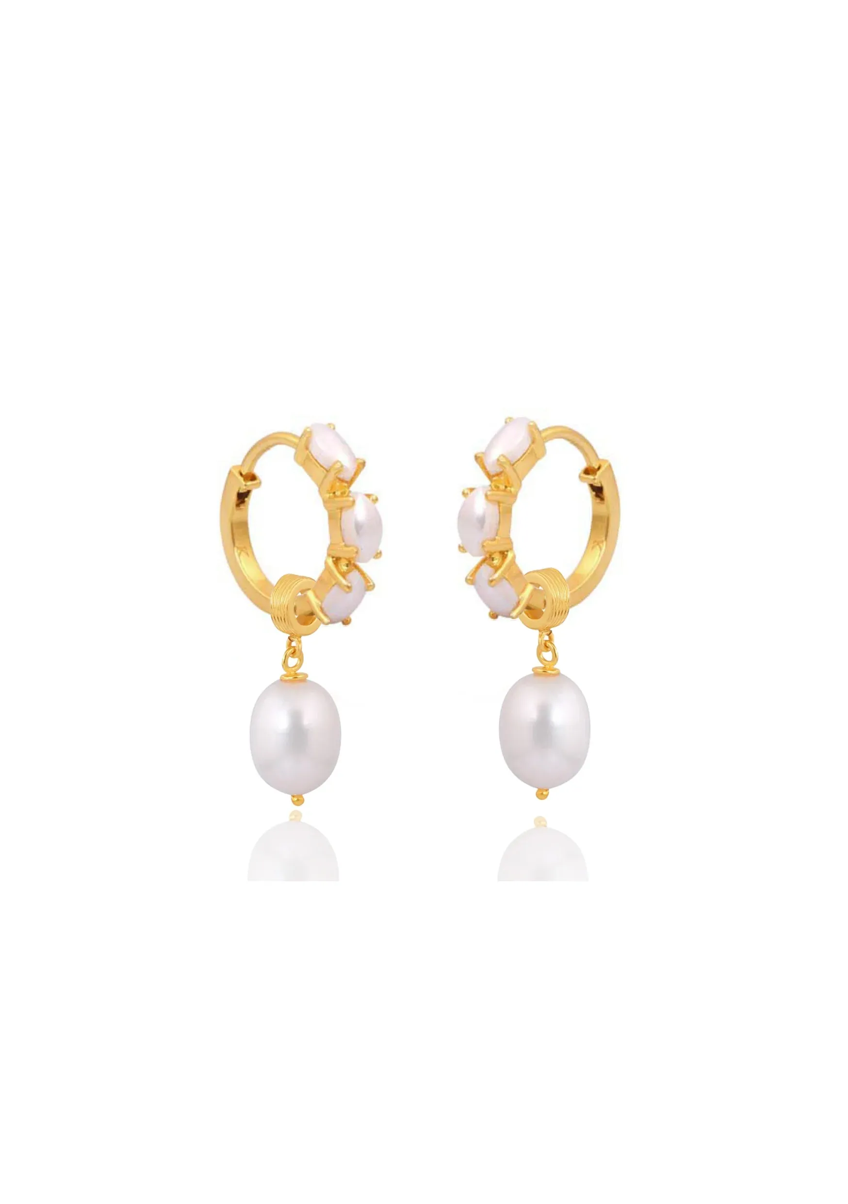 Lola Knight - Bowie Pearl - Huggie with Pearl Charm Earrings - 18ct Gold