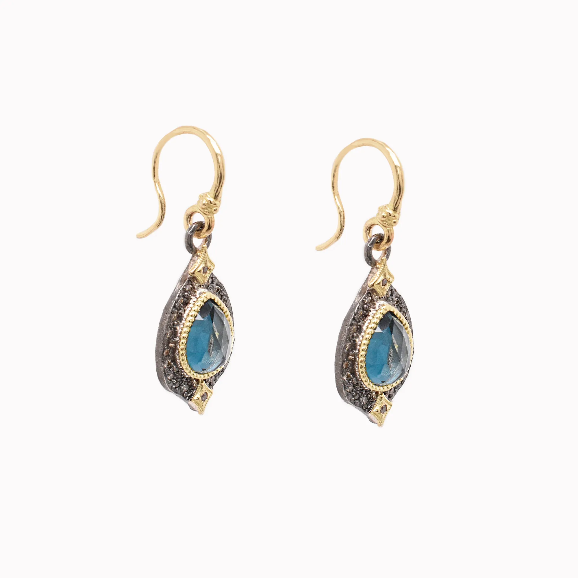 London Blue Topaz & Champagne Diamond Crivelli Hook Earrings