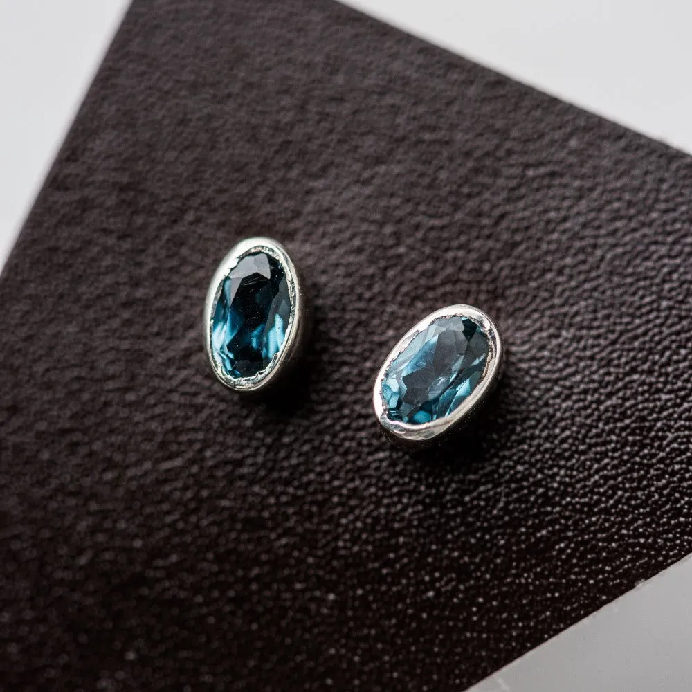 London Blue Topaz Petite Oval Stud Earrings