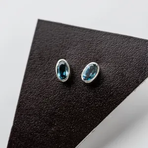 London Blue Topaz Petite Oval Stud Earrings