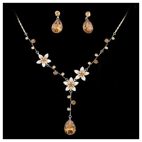 LUX Swarovski Rhinestone Star Flowers and Teardrop Necklace Earrings Set