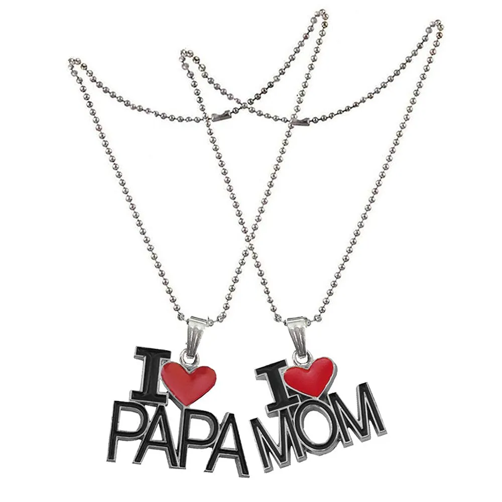 Mahi 'I Love Mom'' & ''I Love Dad'' Letter Heart Unisex Meena Enamelled Pendant Combo with Ball Chain (PSCO1101822R)