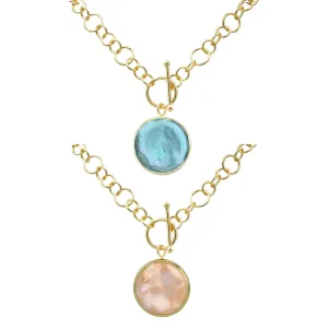 Marcia Moran Double Stone Toggle Necklace- Morganite & Blue Topaz