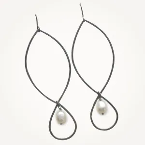 Marquise Drop Earrings Oxidized Sterling Silver and Freshwater Pearl