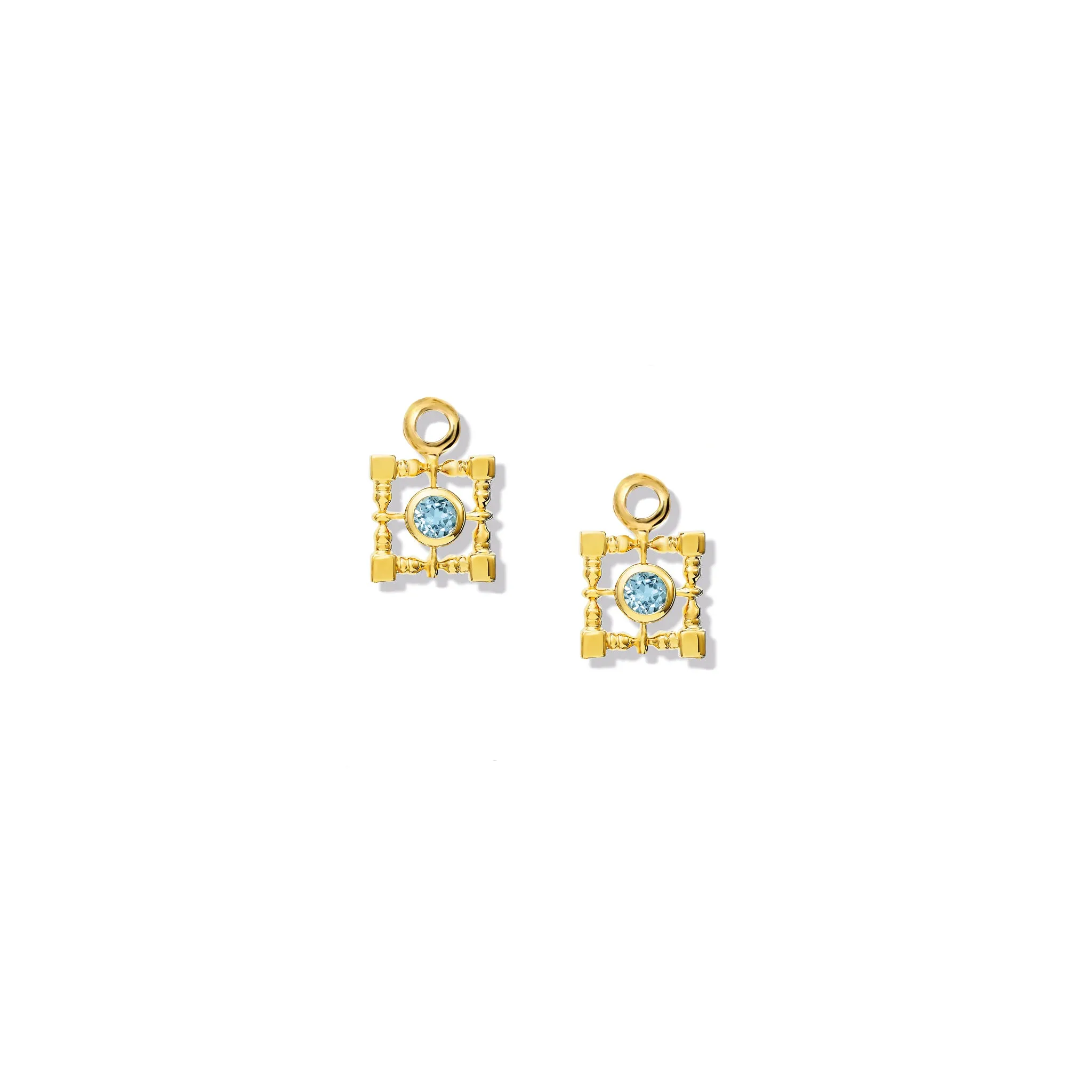 Mashrabiya Trellis Square Earring Drops Yellow Gold - Blue Topaz